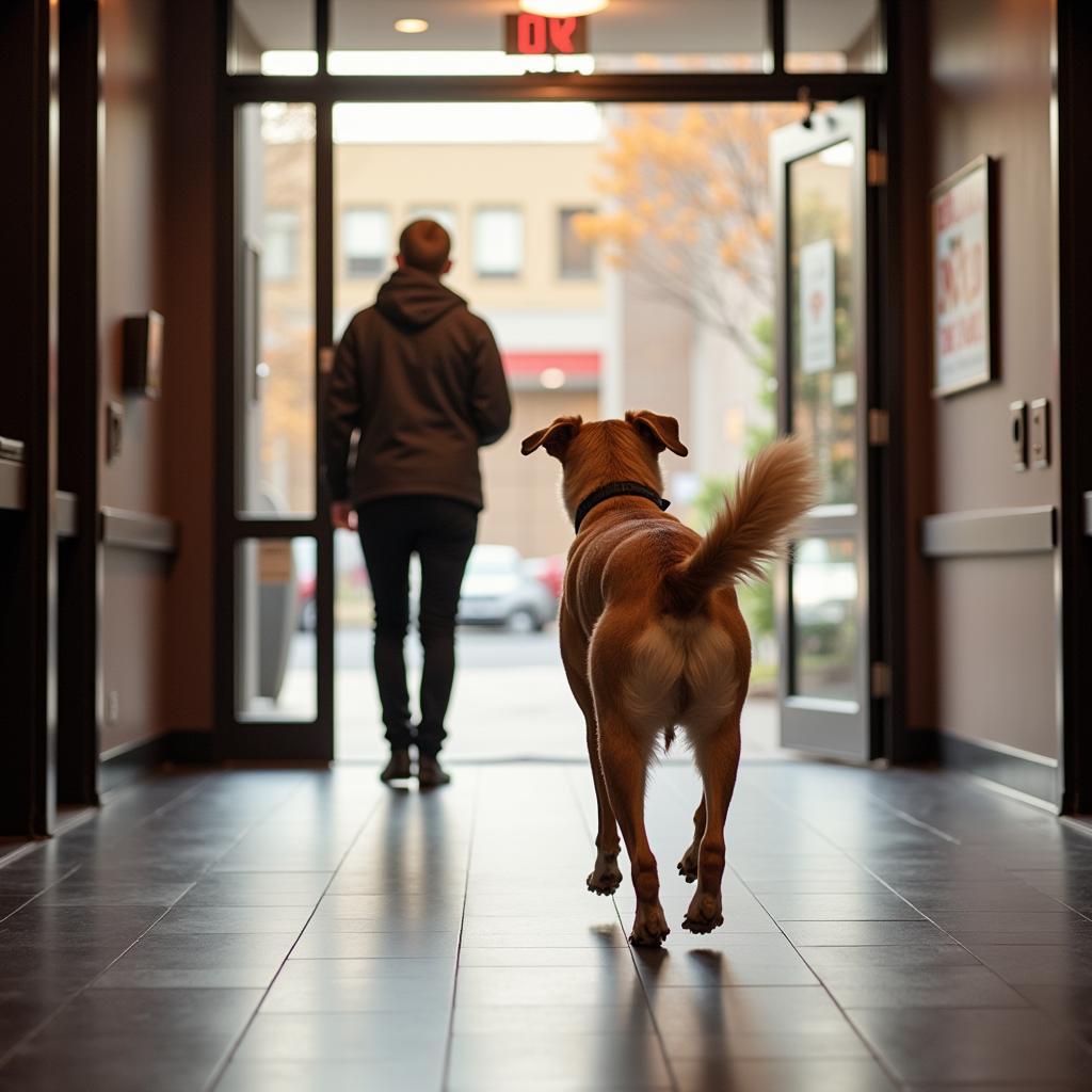  A happy dog leaving Red Cedar Animal Hospital