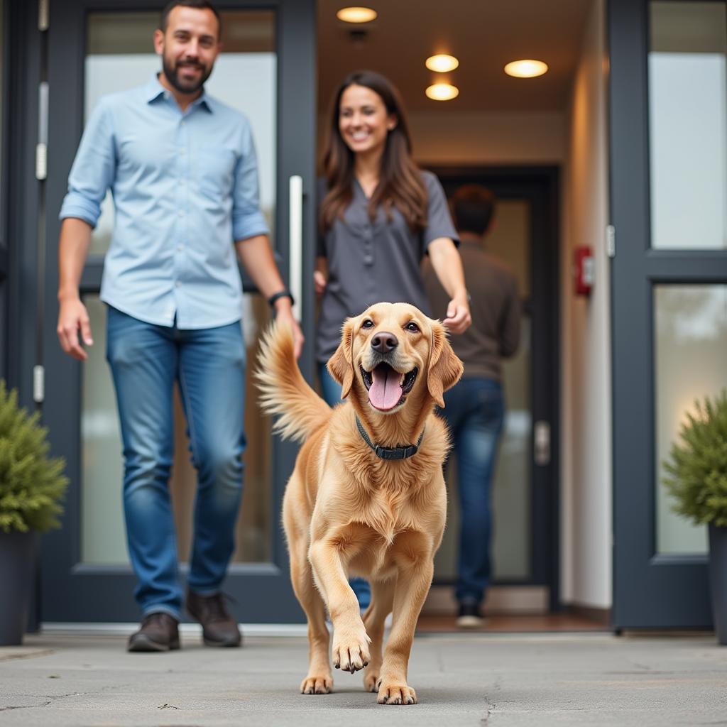 A happy and healthy dog leaving Southridge Animal Hospital after an appointment