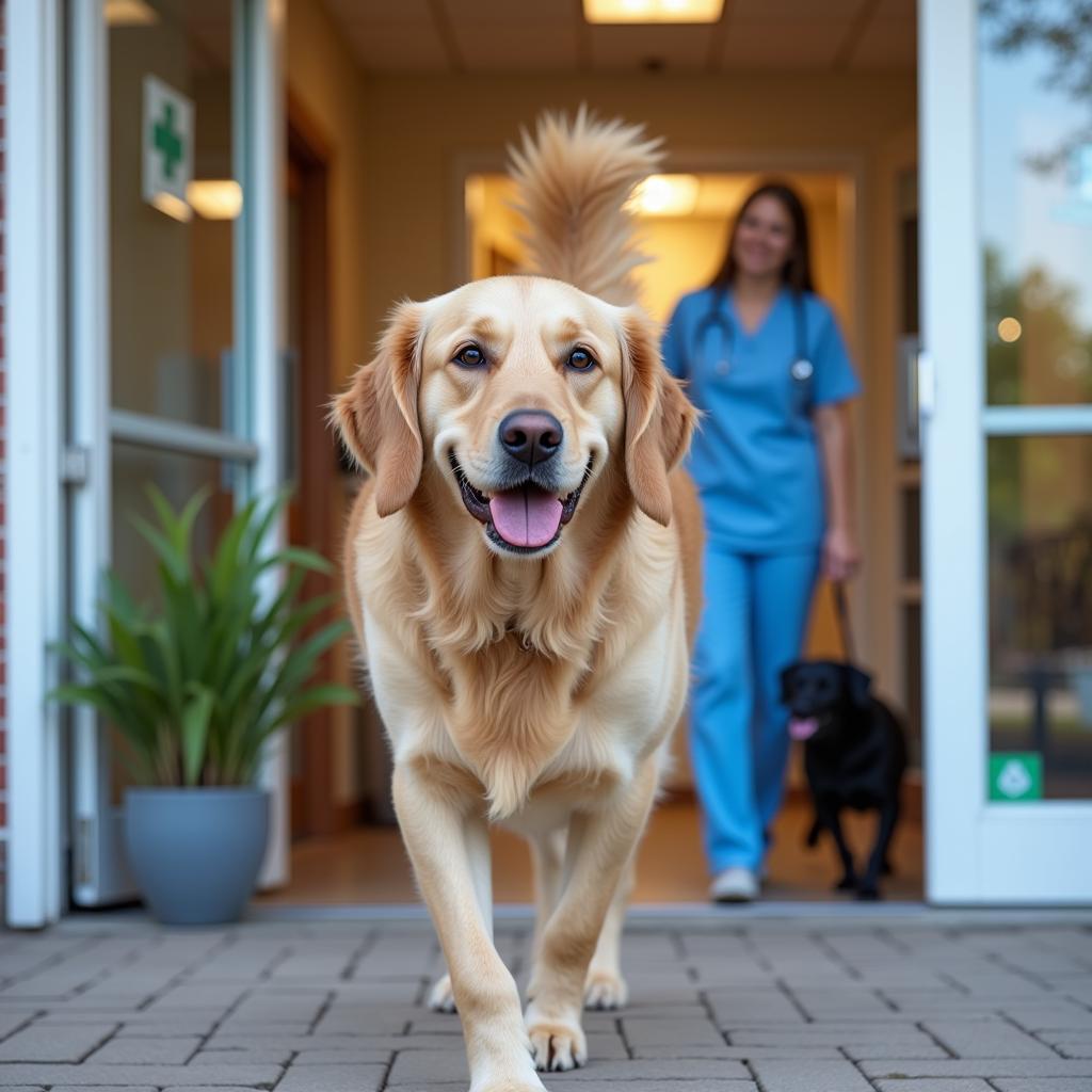 Happy dog leaving Tappahannock Veterinary Hospital