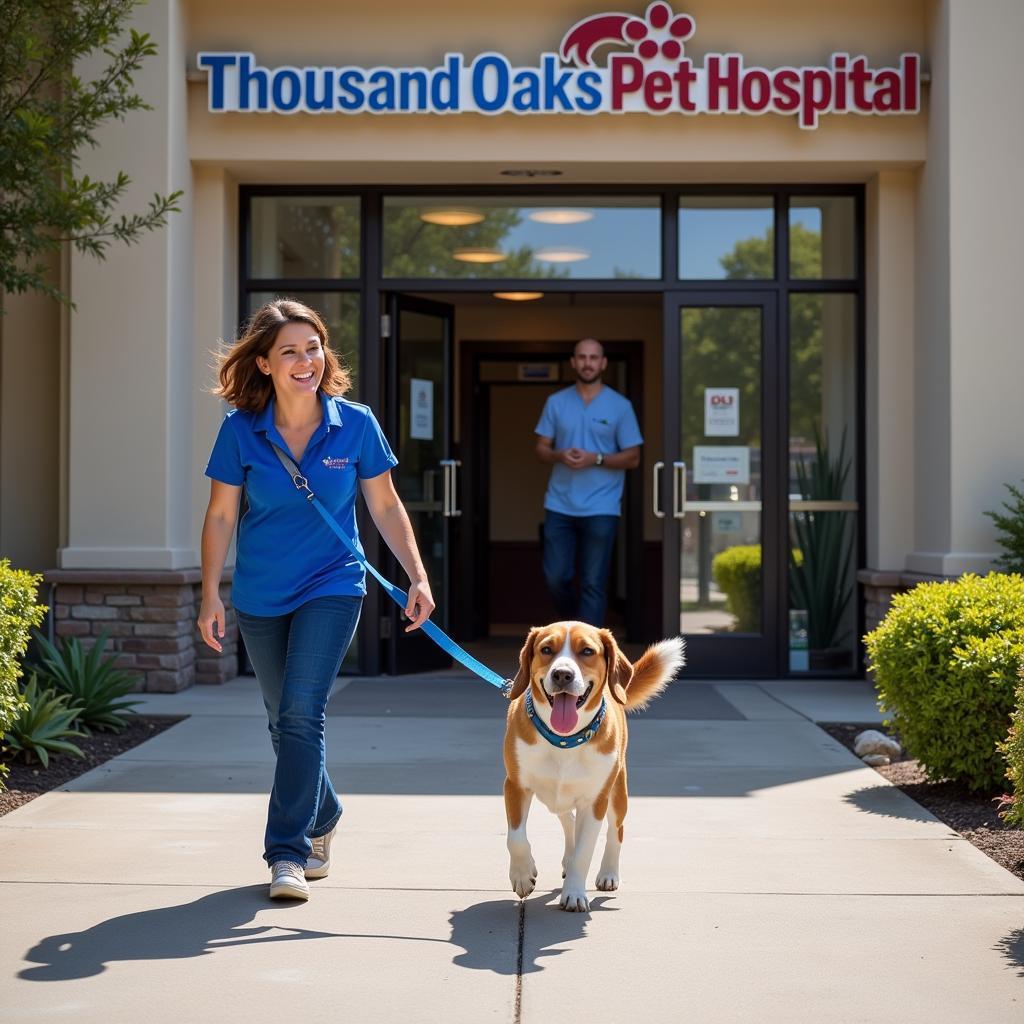 Happy dog leaving Thousand Oaks Pet Hospital 