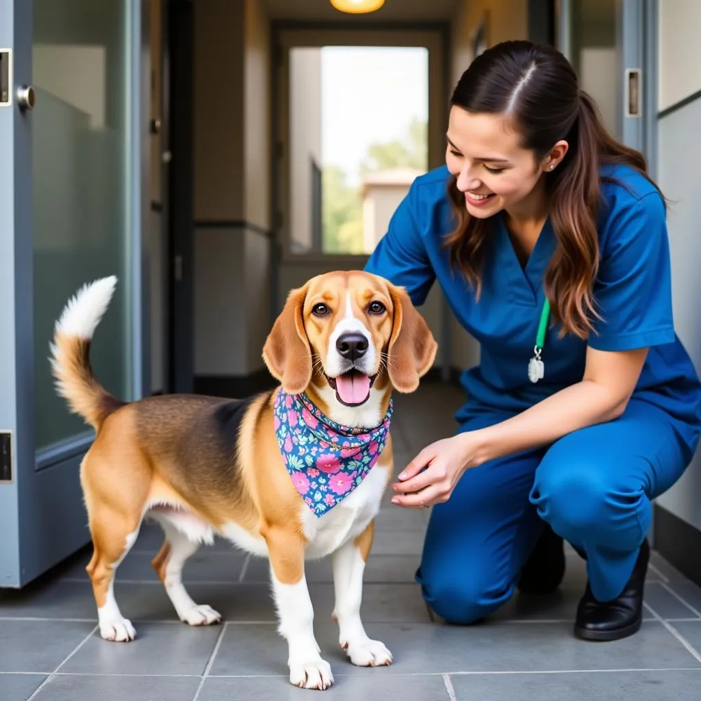 Happy Dog Leaving Veterinary Clinic