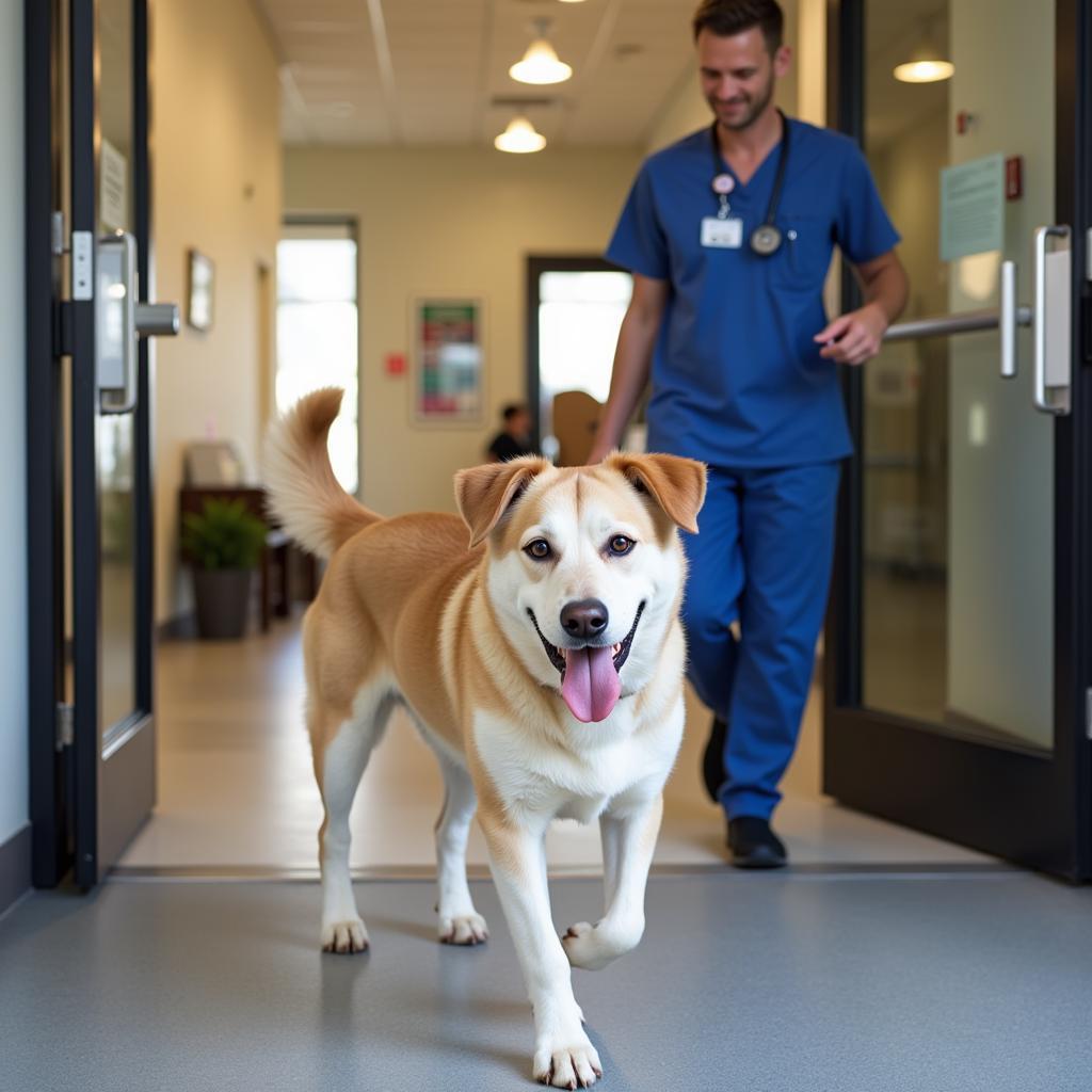 Happy dog leaving the veterinary clinic in Gwinnett after a check-up