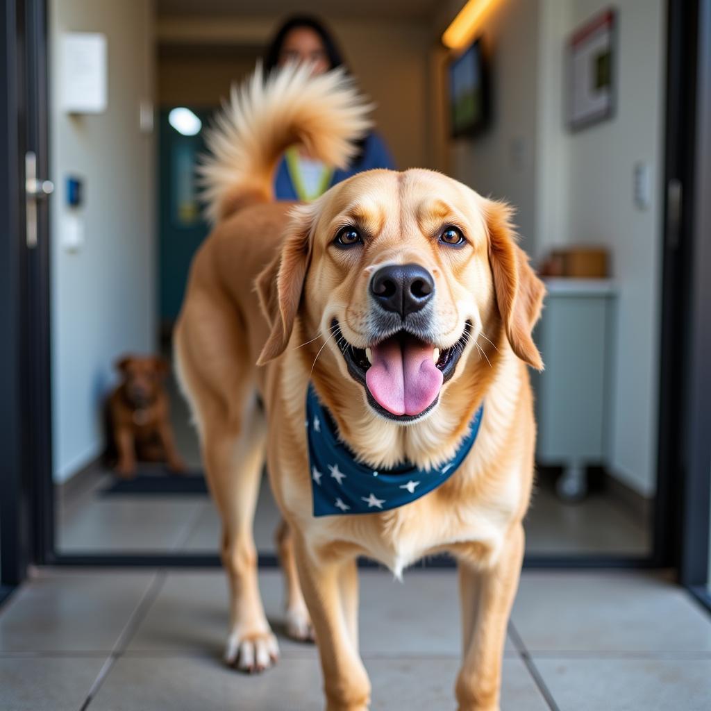 Happy Dog Leaving the Veterinarian in St. Petersburg