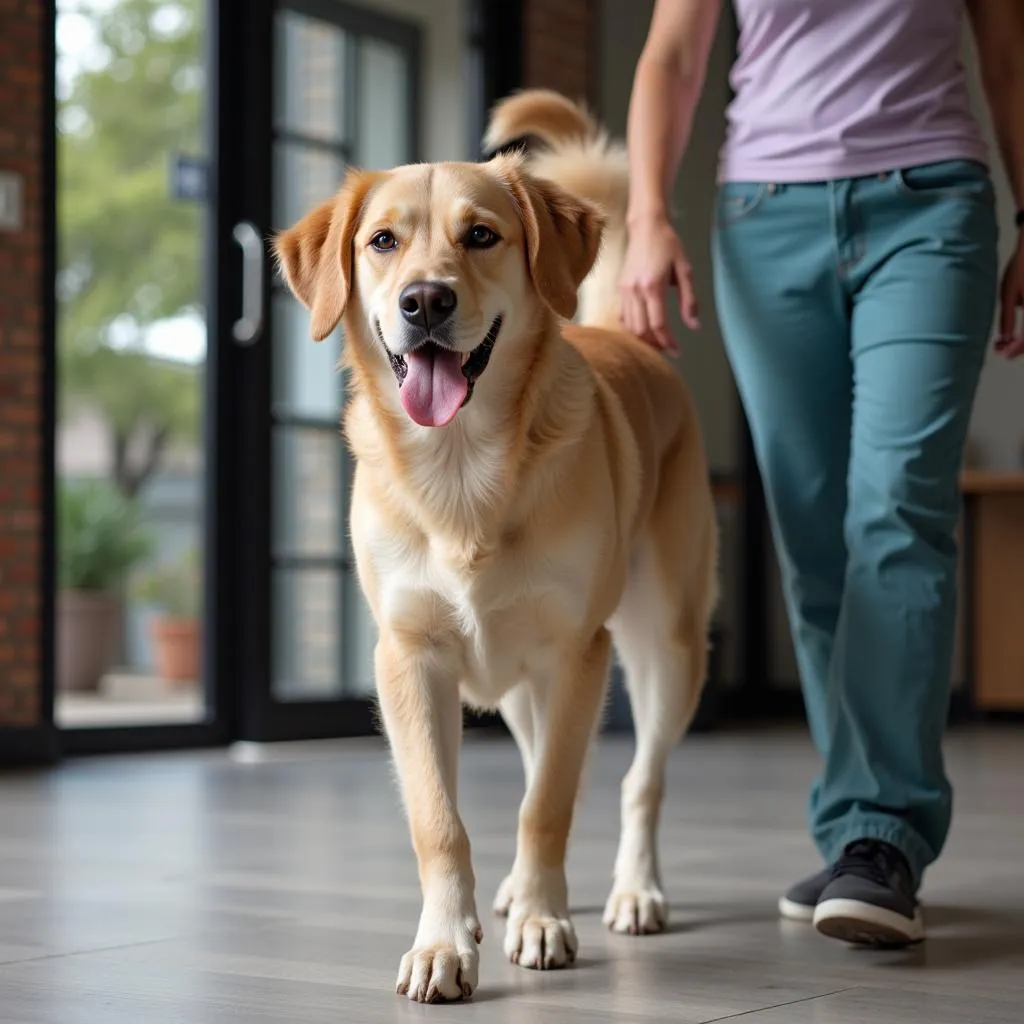 Happy Dog Leaving Veterinary Clinic