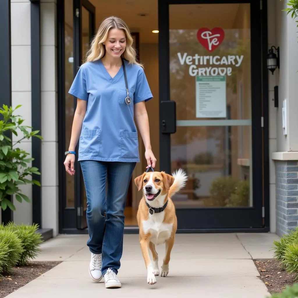 Happy Dog Leaving Veterinary Clinic