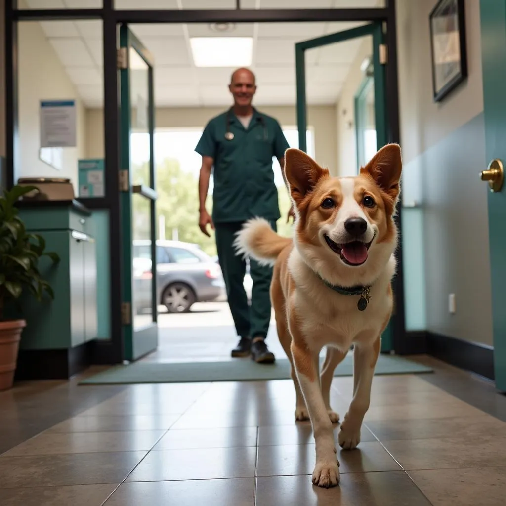 Happy Dog Leaving Veterinary Clinic