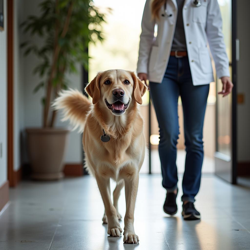 Happy Dog Leaving Veterinary Clinic