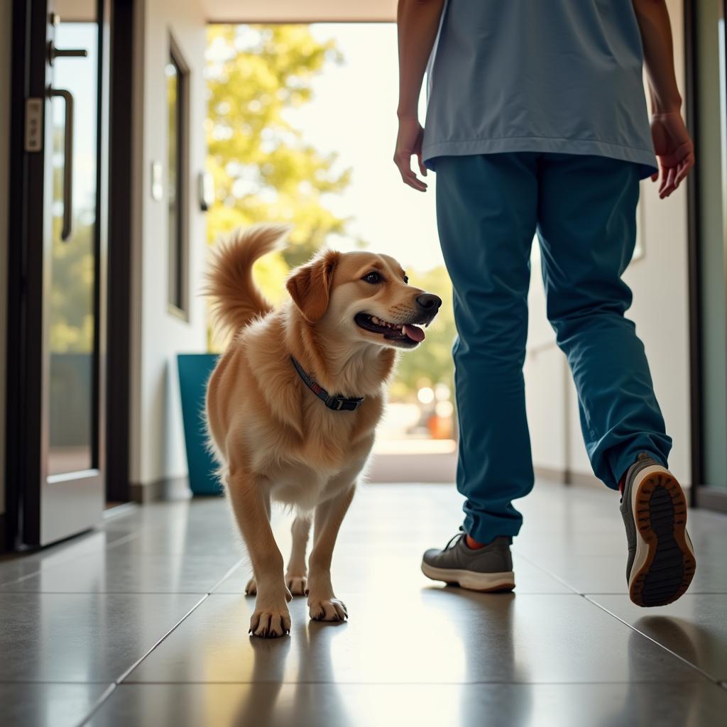 Dog Leaving Vet Clinic After Check-up