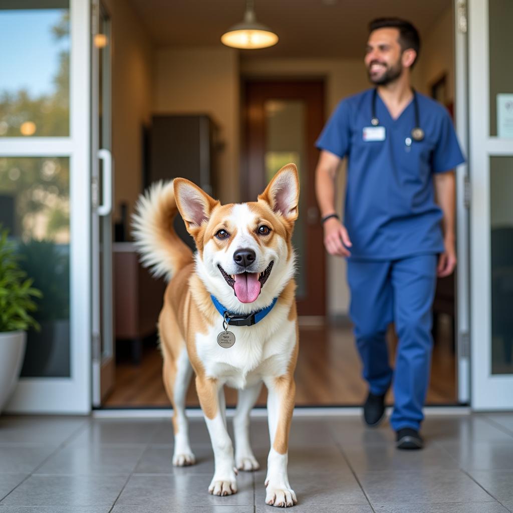 Happy Dog Leaving Veterinary Clinic