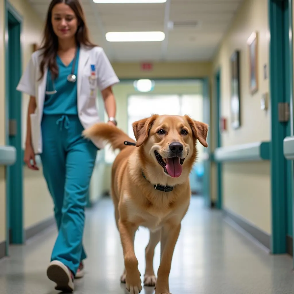 Dog Happily Leaving the Hospital