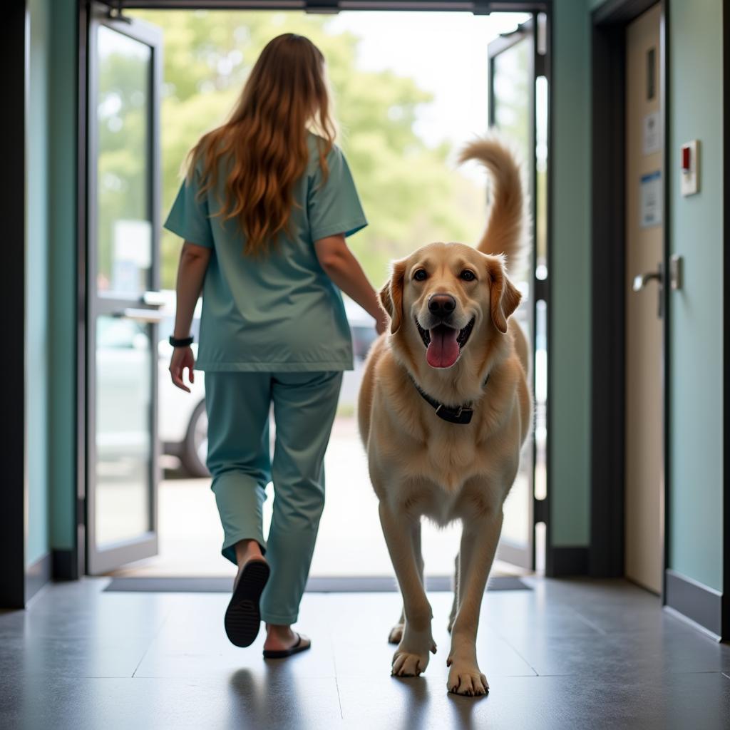 Dog Leaving Veterinary Hospital in Winston Salem