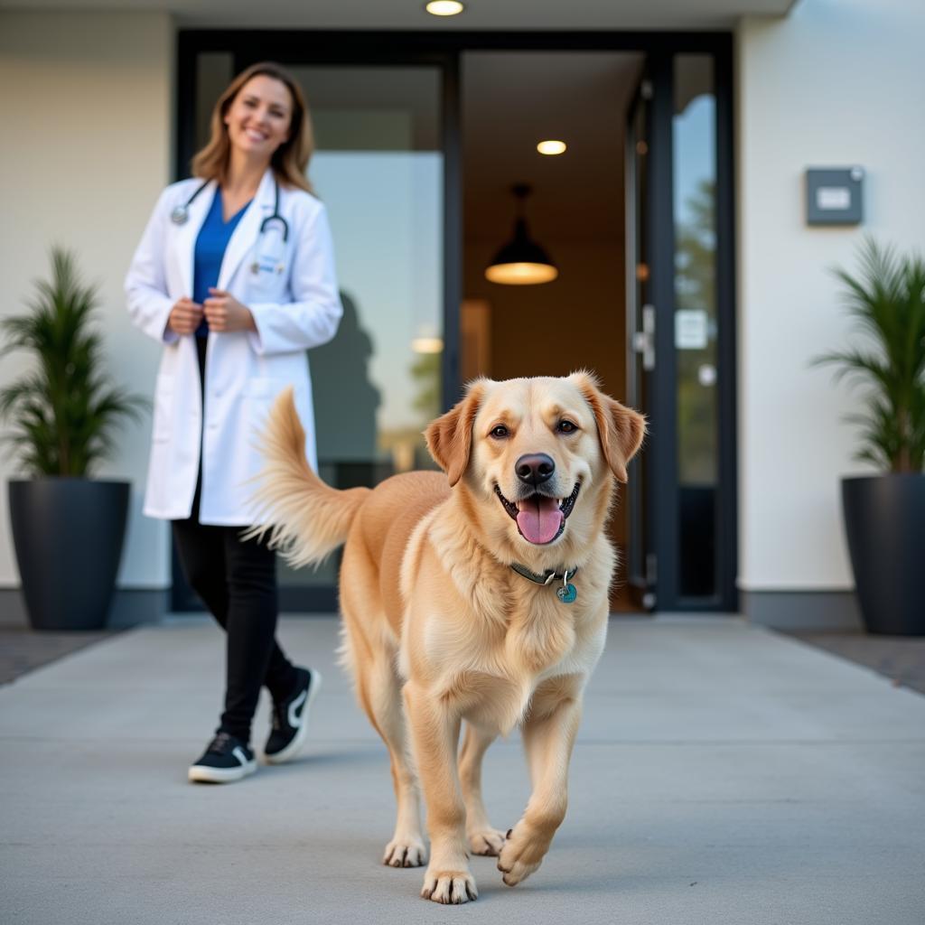 Happy Dog Leaving Veterinary Hospital