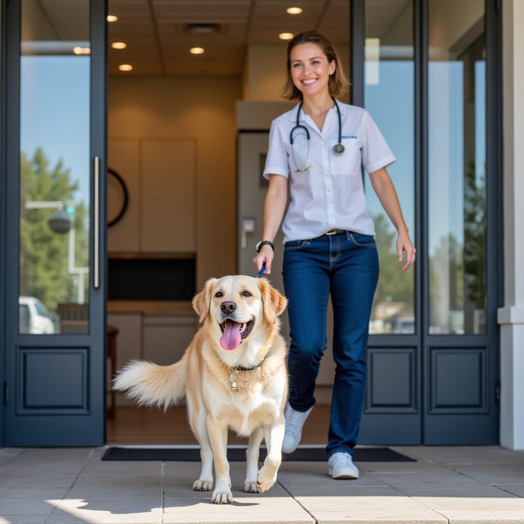  A happy dog leaving the veterinary hospital