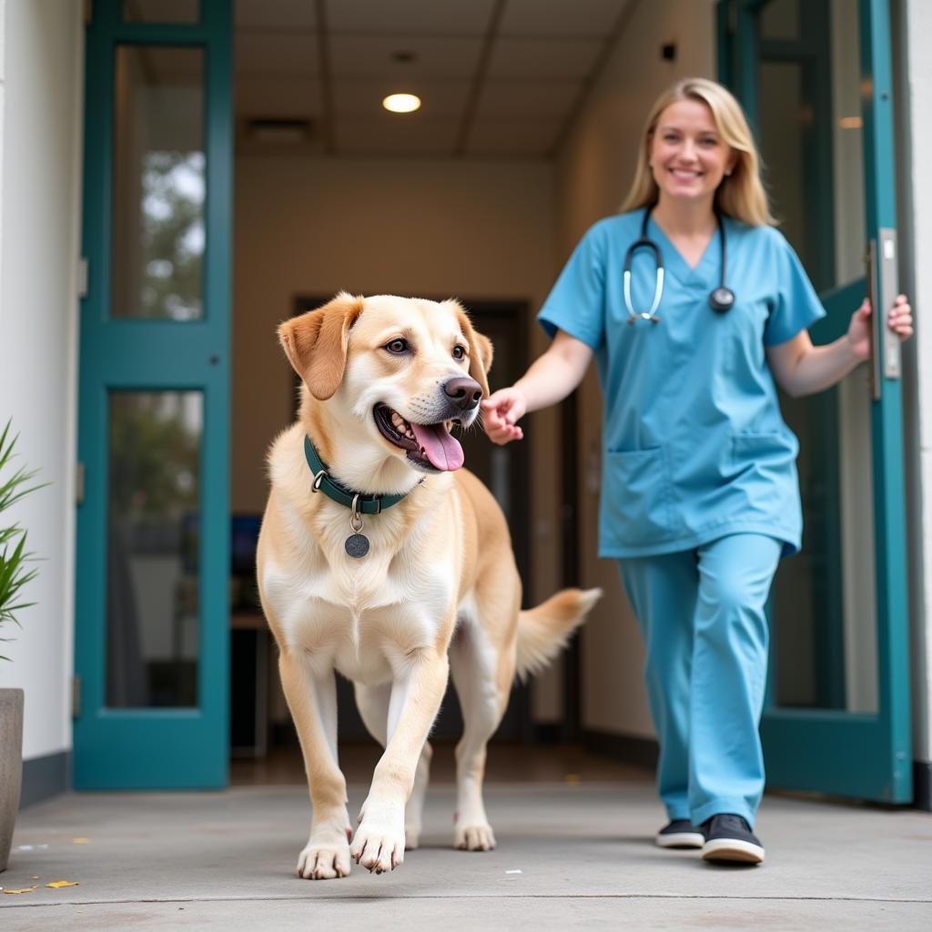 Happy Dog Leaving the Veterinary Hospital