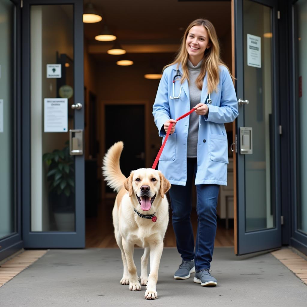 Dog leaving the vet after an appointment