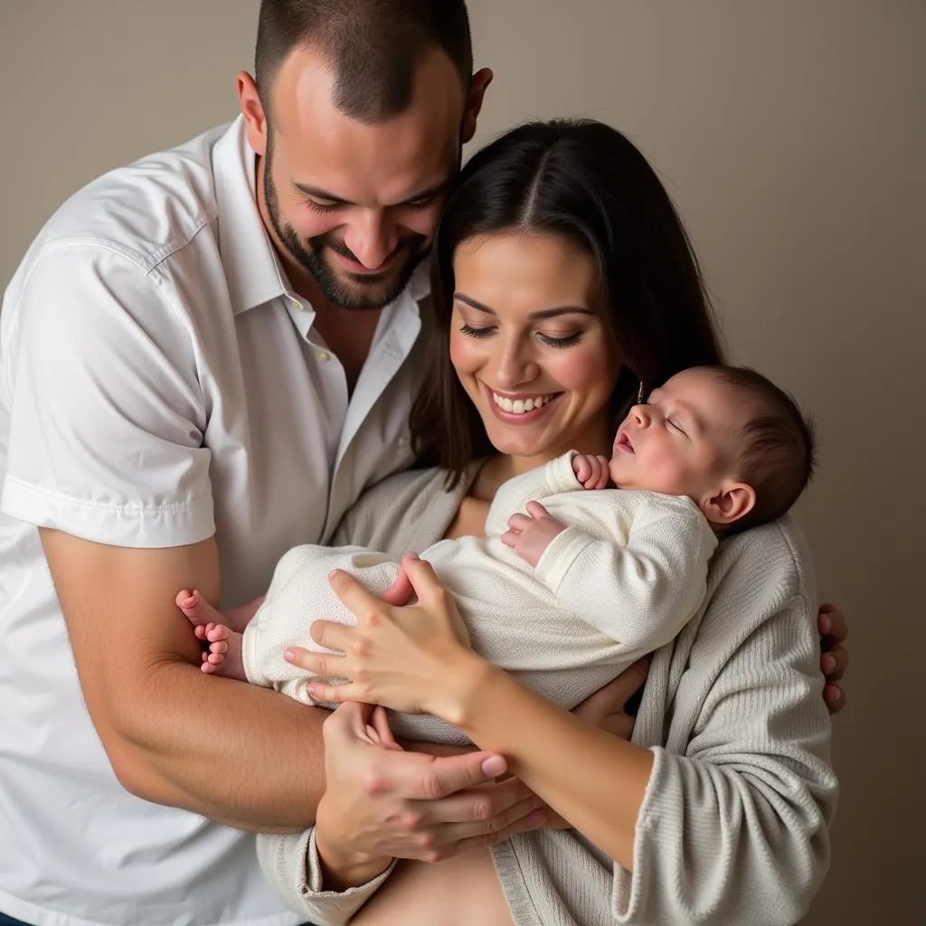 Joyful Family Embracing their Newborn