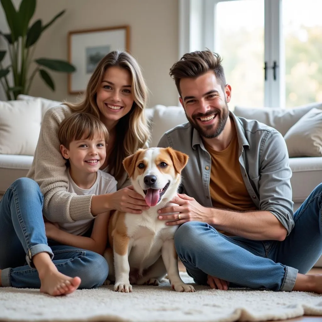 Happy Family with Their Newly Adopted Dog