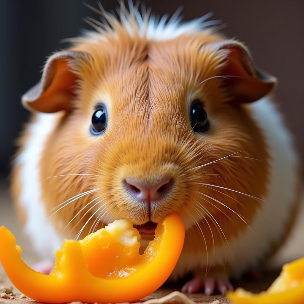 A healthy guinea pig enjoying fresh vegetables