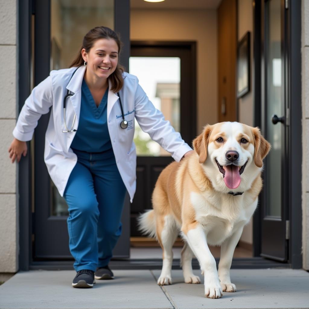 Happy Healthy Dog Leaving Vet Clinic