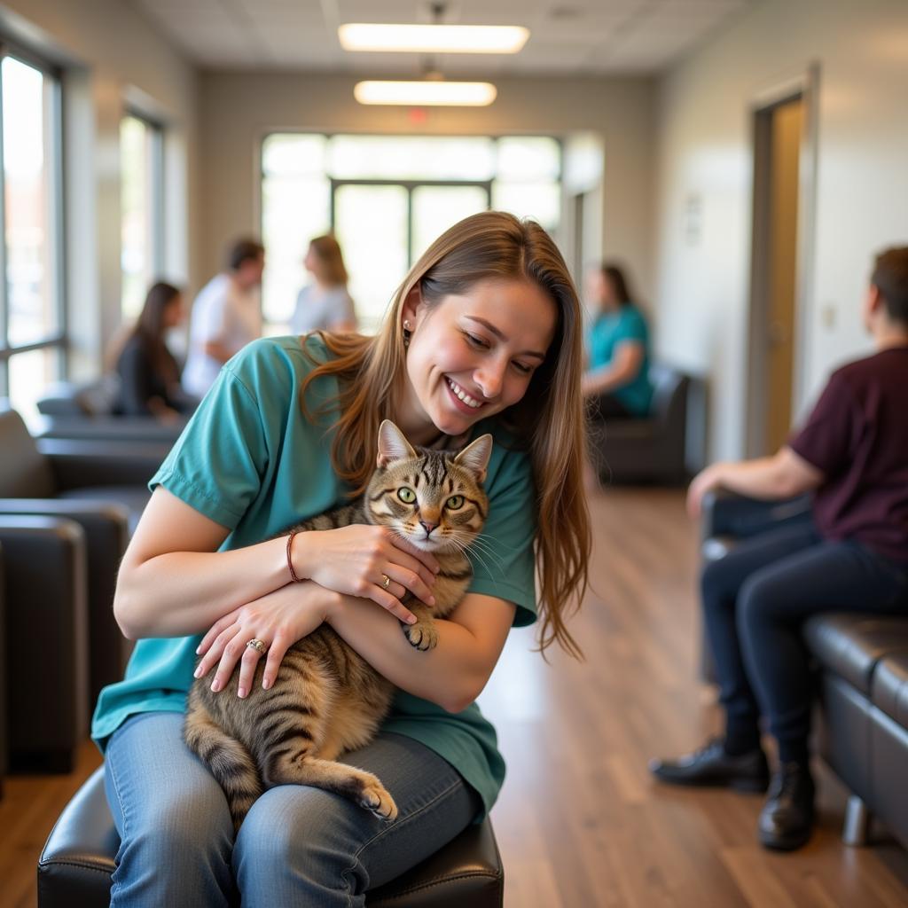 Happy Pet Owner at Clarksville Family Pet Hospital