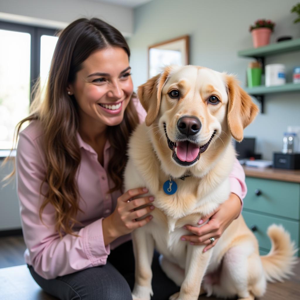 Happy pet owner with their dog at the Collingswood vet