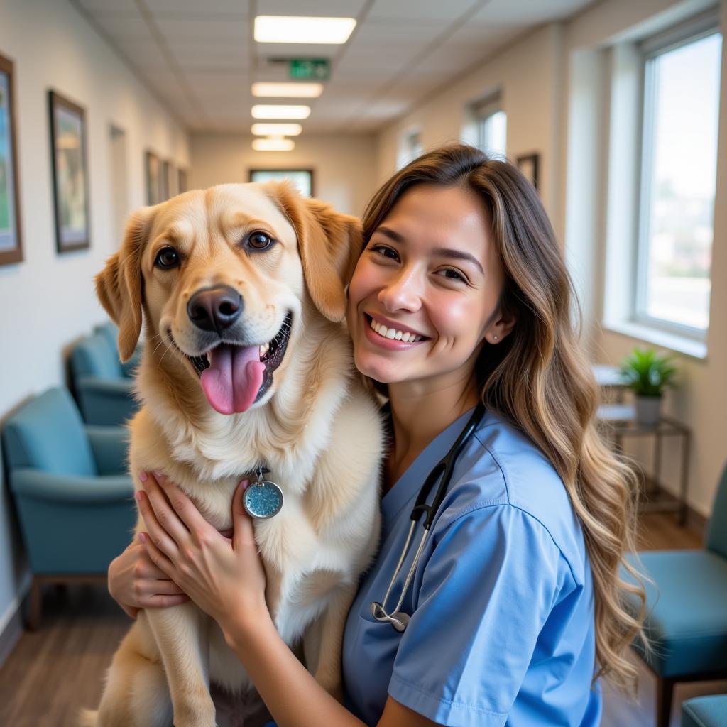 Happy Pet Owner with Dog at Seguin Vet