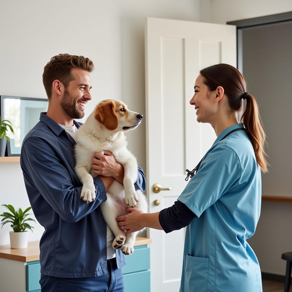 Happy Pet Owner with Veterinarian