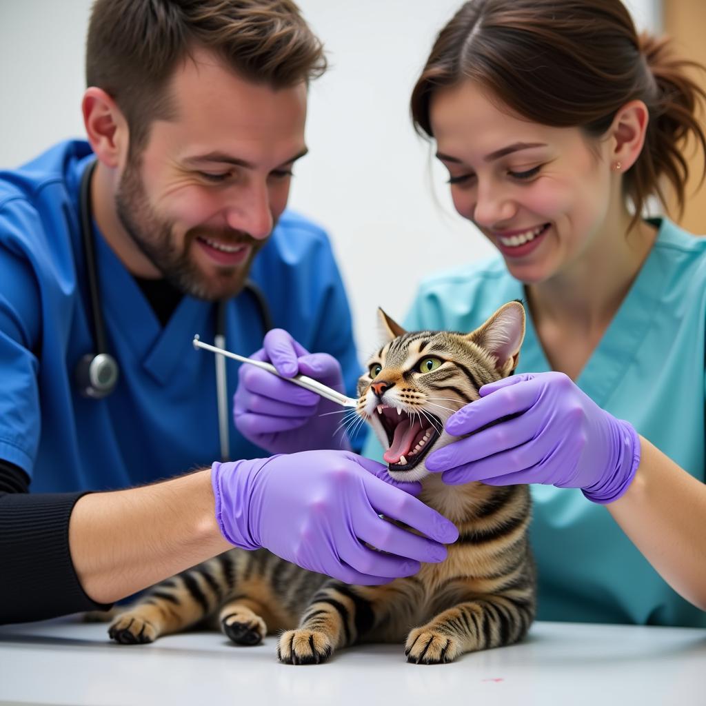 Veterinarian Performing Dental Cleaning on a Cat at Havasu Animal Hospital