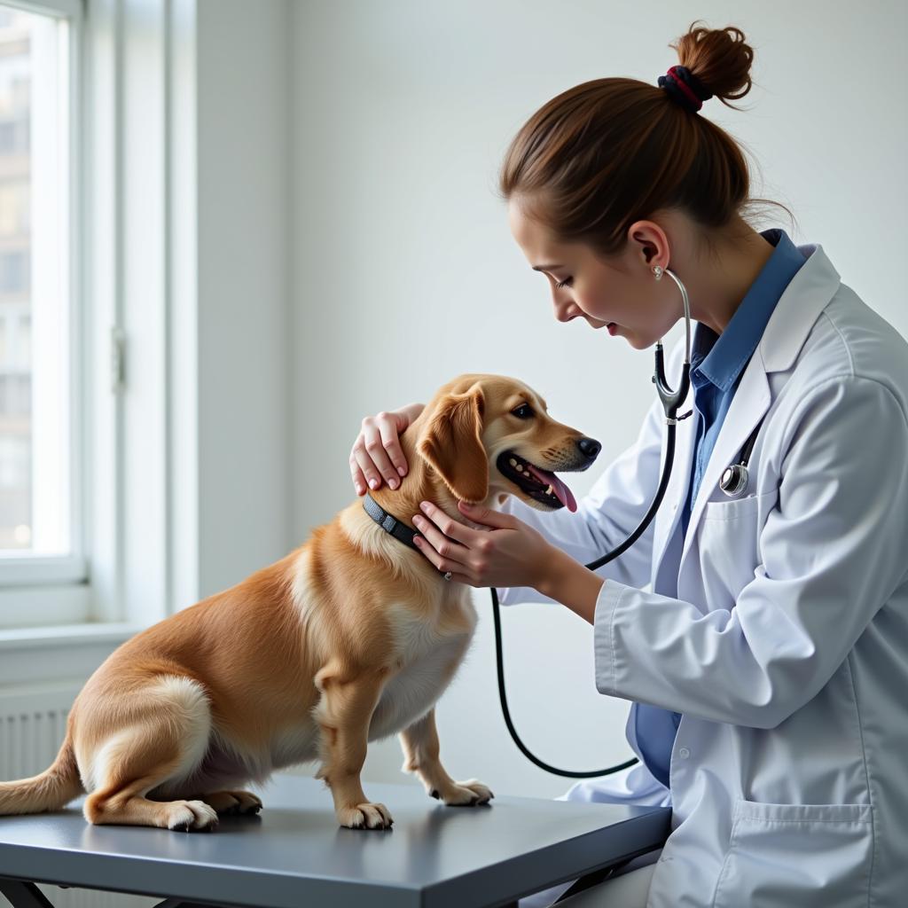 Veterinarian examining a dog at The Haven Animal Hospital