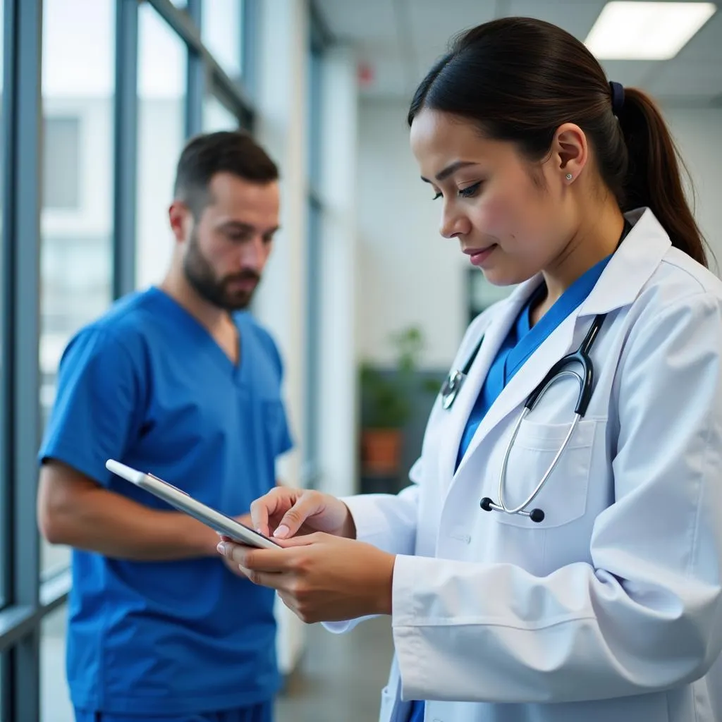 Healthcare professional using a tablet to access patient information