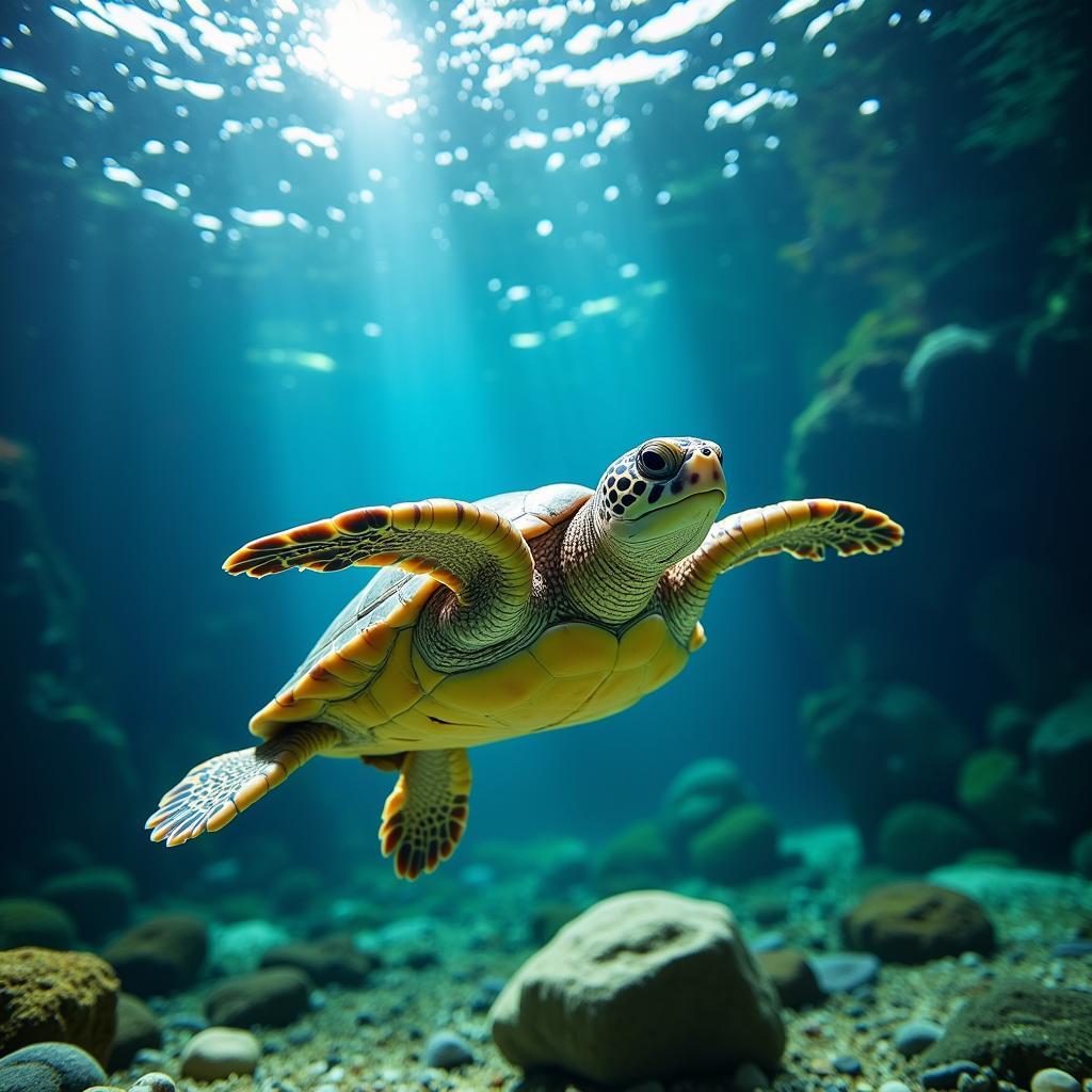 Turtle thriving in a well-maintained aquarium