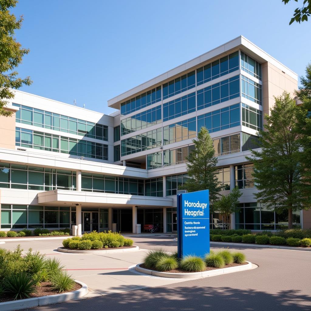  The exterior of Hoag Hospital with a focus on the neurosurgery department signage