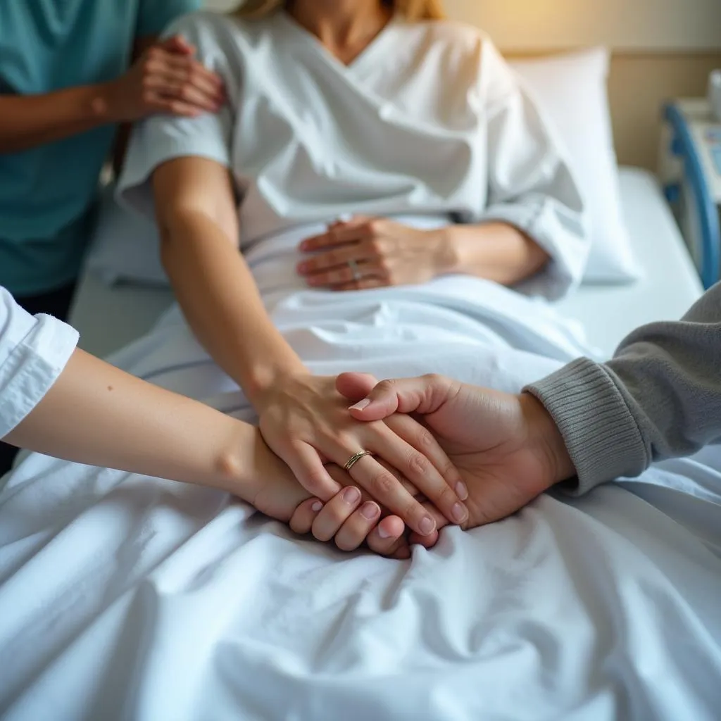 Two People Holding Hands in Hospital Setting