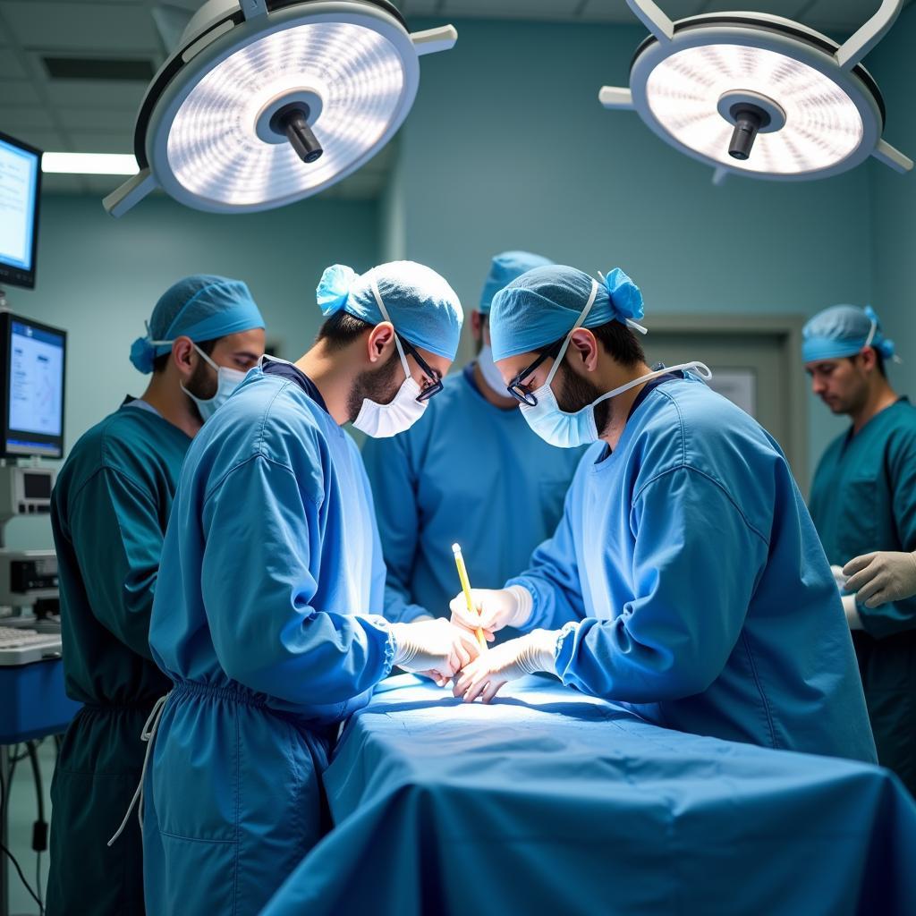 A high-tech operating room with advanced surgical equipment and a team of surgeons.