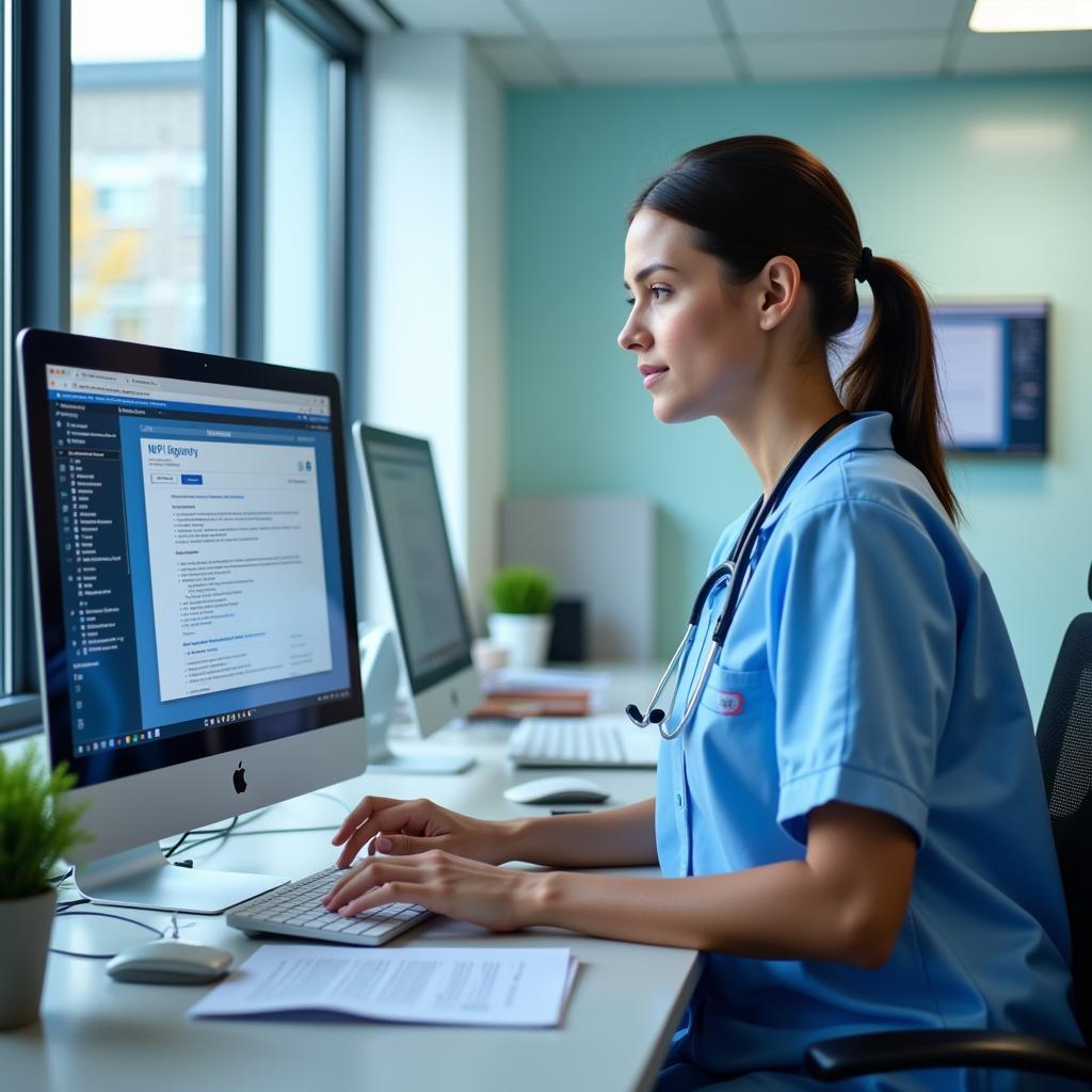 Hospital Administrator Using Computer to Access NPI Information