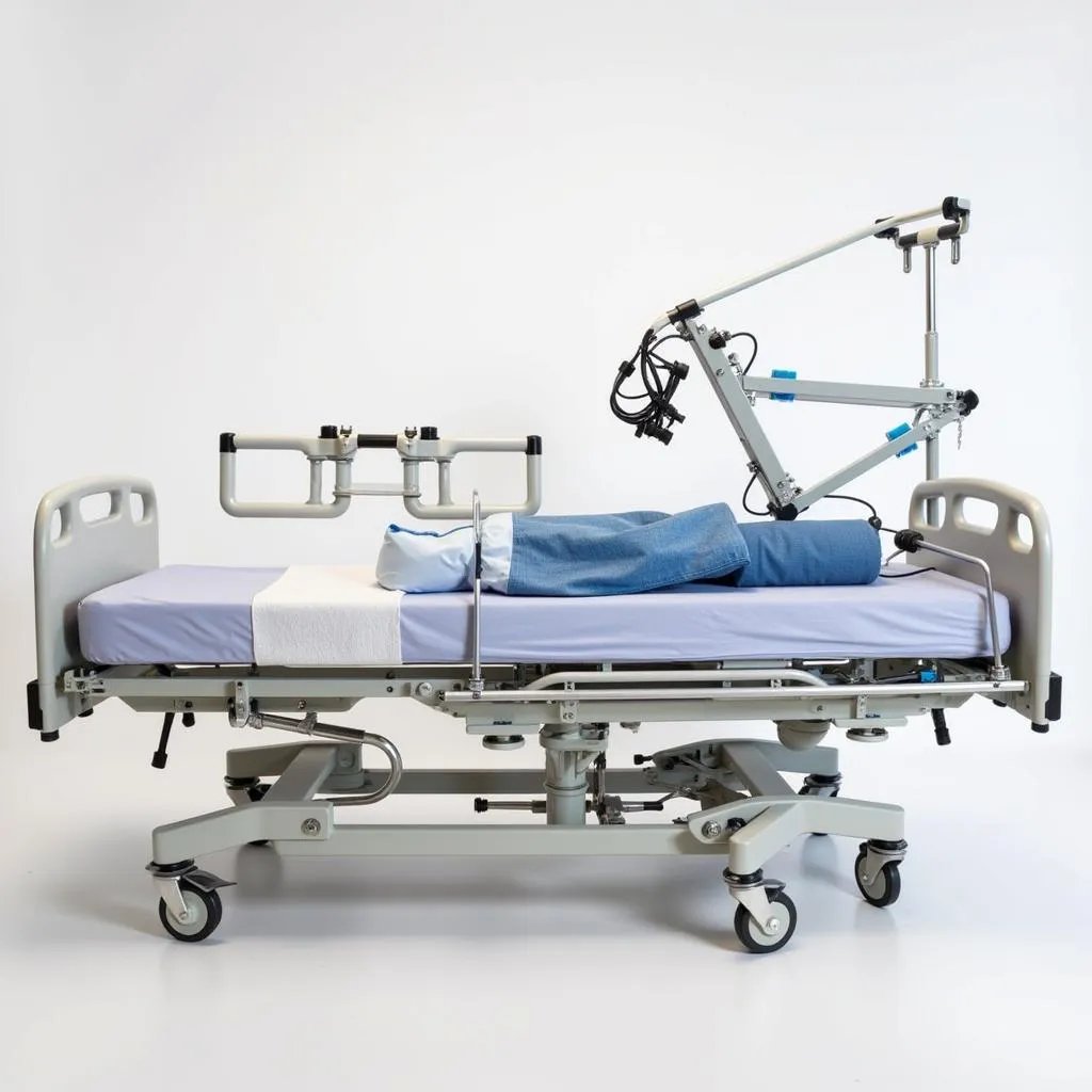 Traction equipment attached to a hospital bed