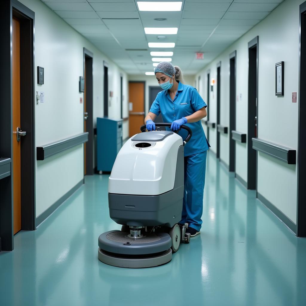 Hospital Cleaner Operating Specialized Equipment