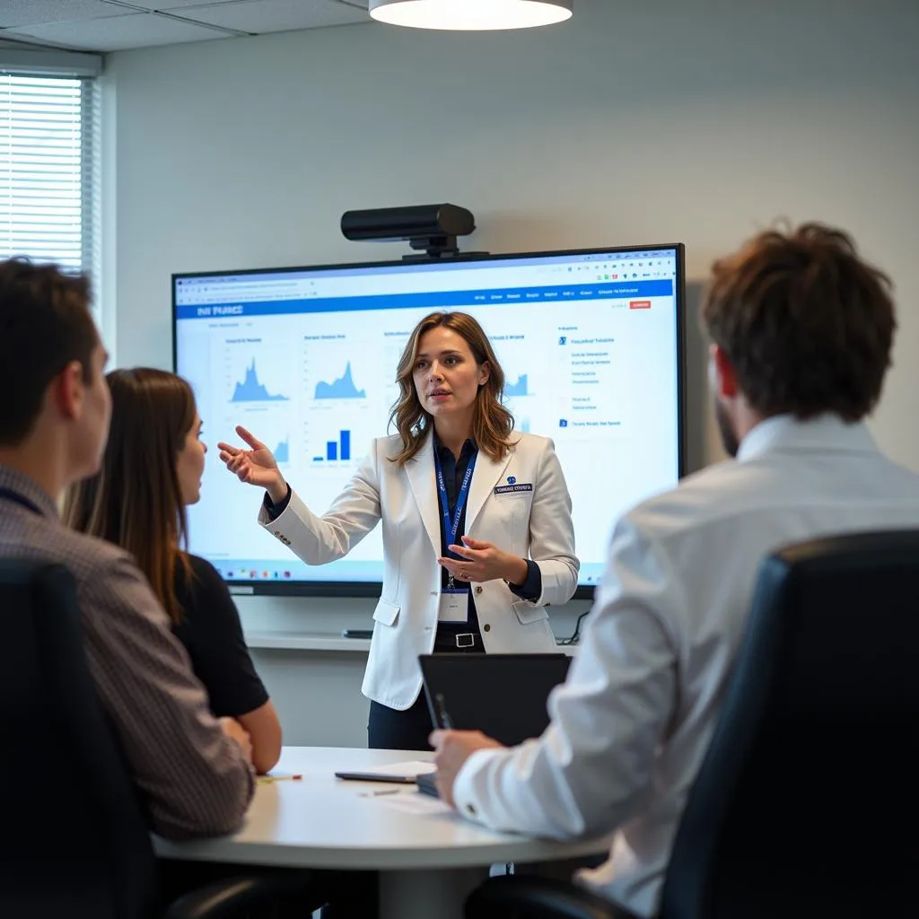 Hospital Controller leading a financial meeting with colleagues