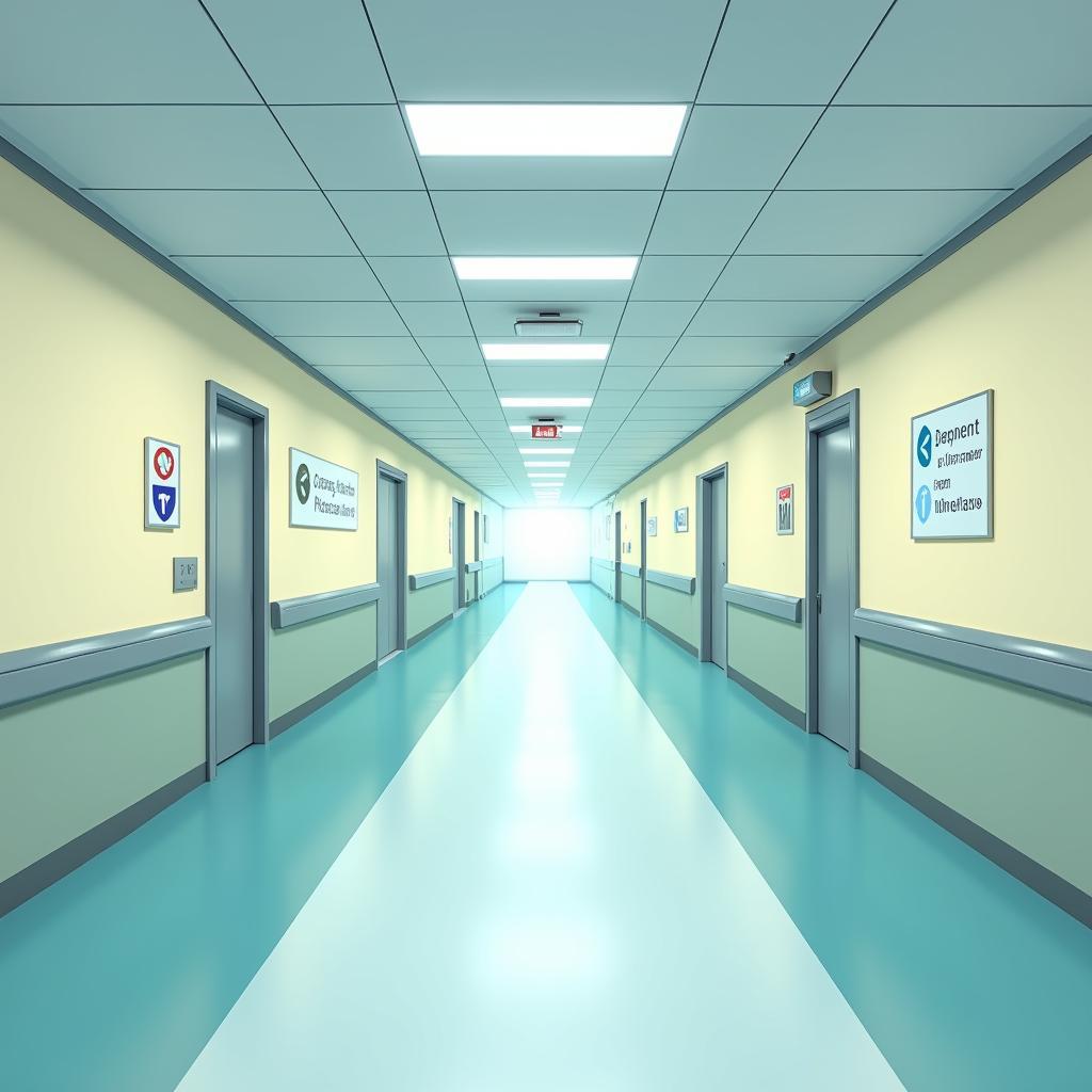 Brightly Lit Hospital Corridor Freshly Painted