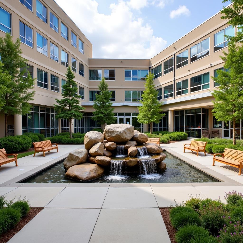 Hospital Courtyard with a Boulder Fountain