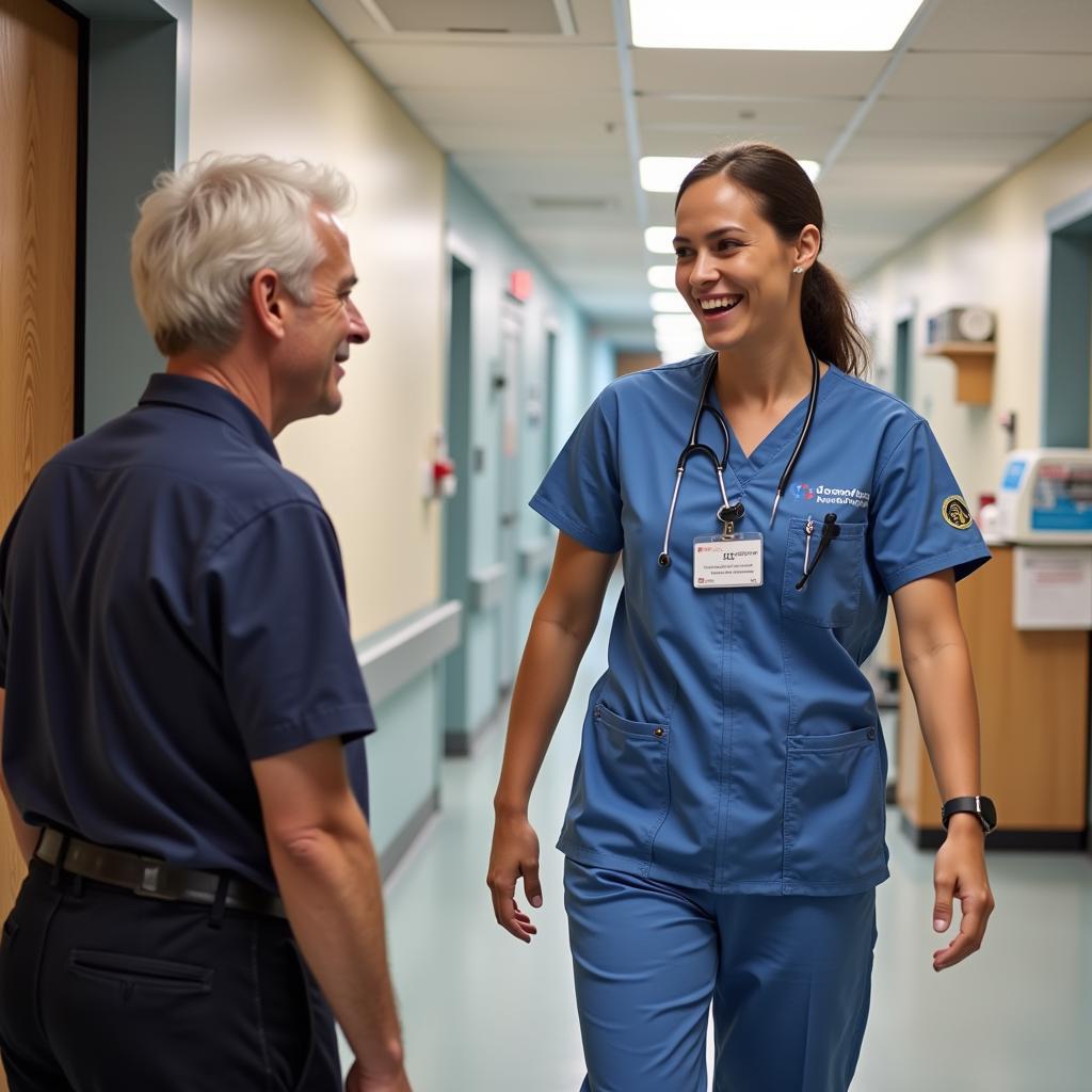 Hospital Custodian Interacting with a Patient