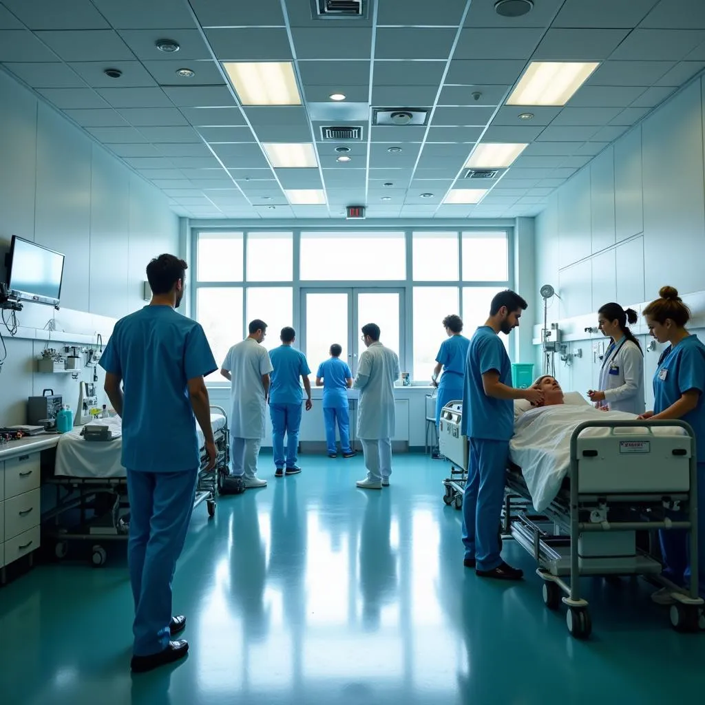 Medical professionals working in an emergency room