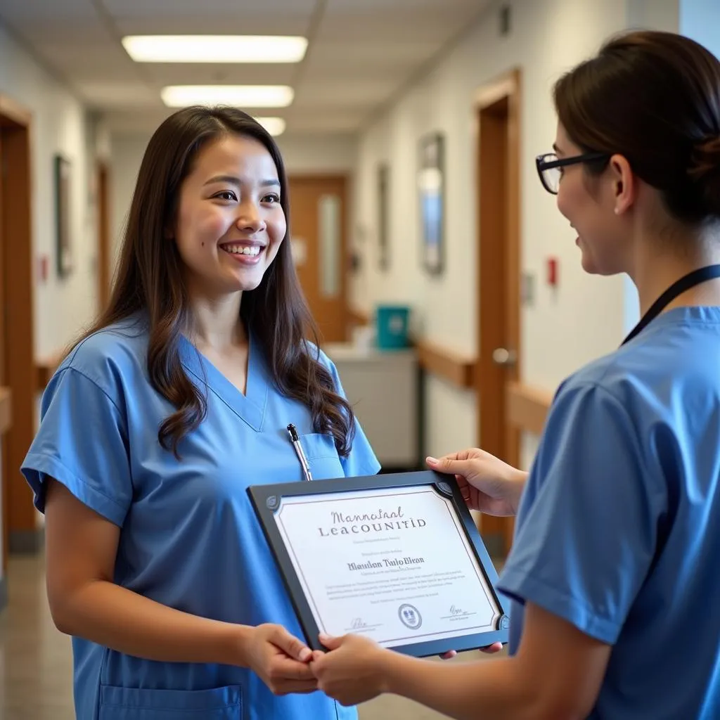 Memorial Hospital Nacogdoches staff member receiving an award