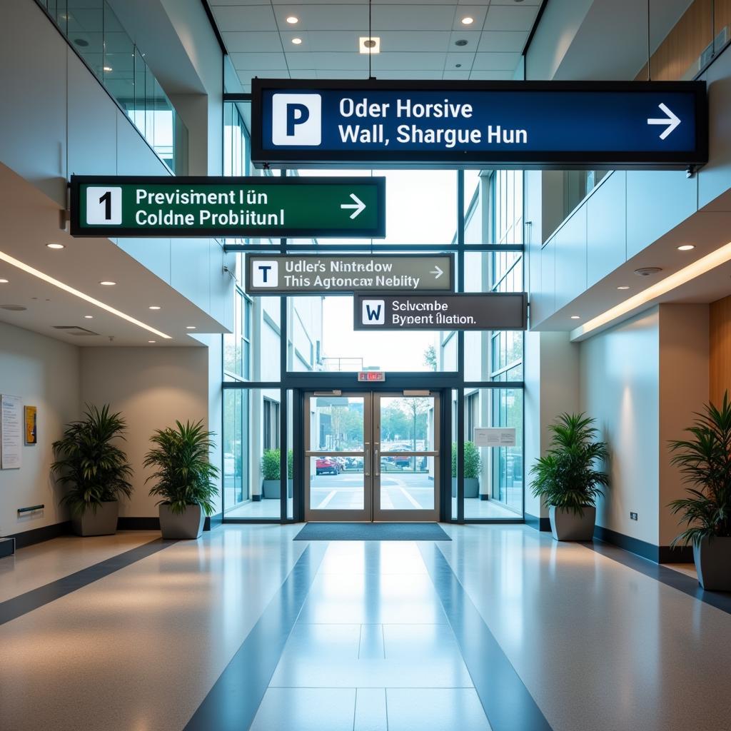 Modern Hospital Entrance with Prominent Signage