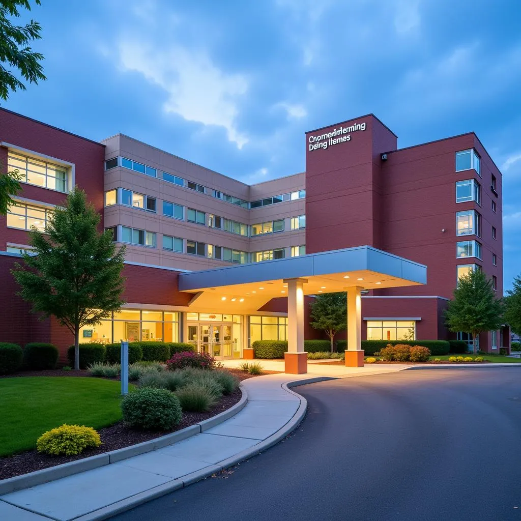 Modern Hospital Building with Welcoming Entrance