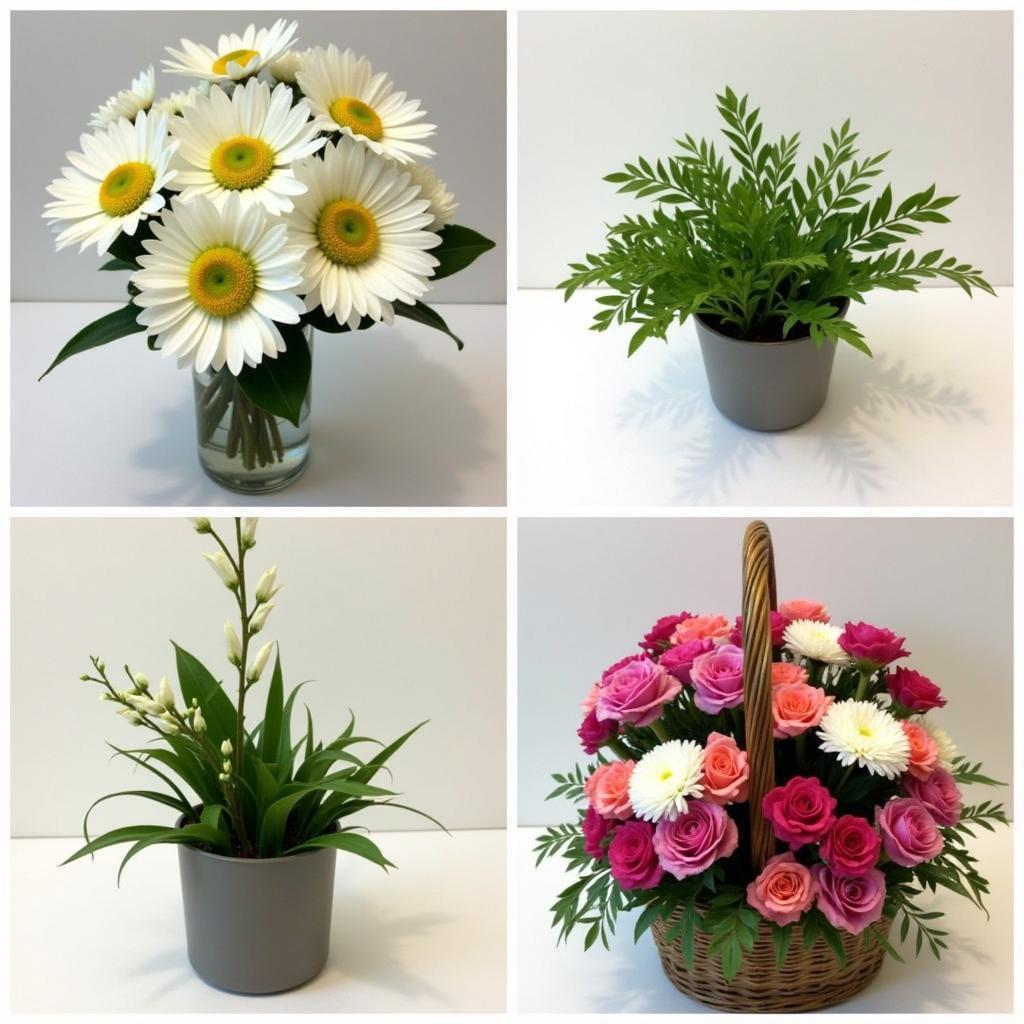 Various flower arrangements suitable for a hospital setting