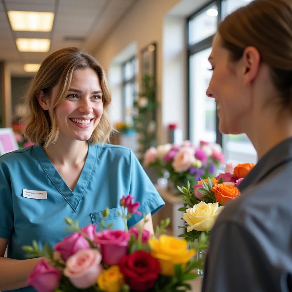 Hospital Gift Shop Employee Assisting a Customer