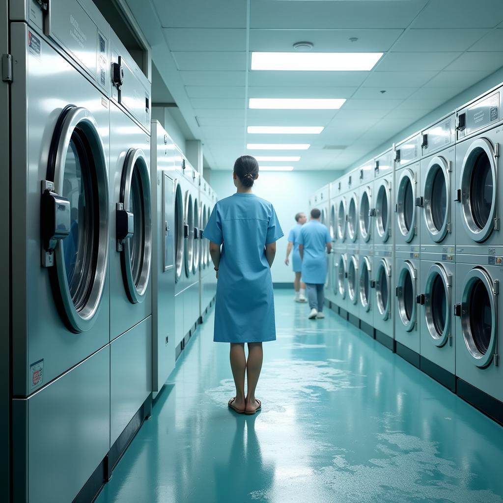 Hospital Laundry Room with Washing Machines