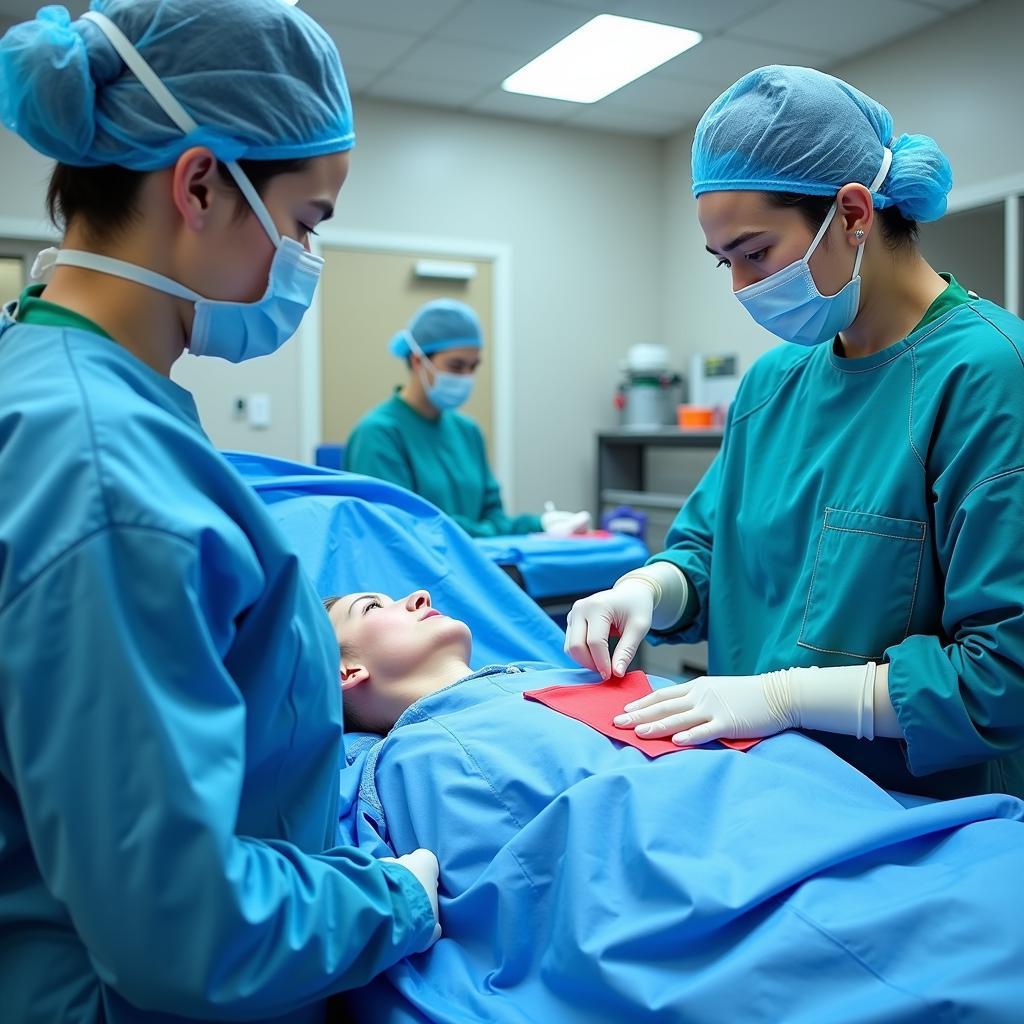 Hospital heated air blanket in a surgical setting