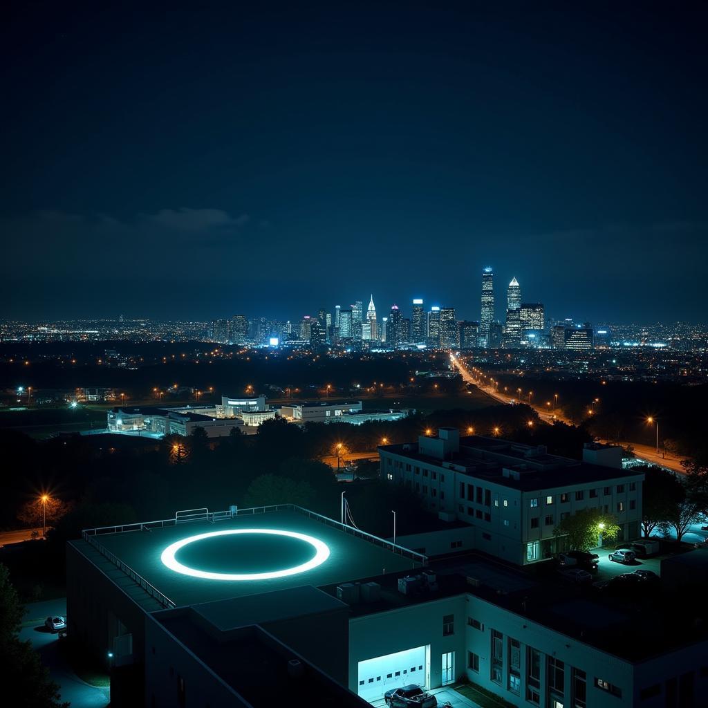 Hospital Helipad Illuminated at Night